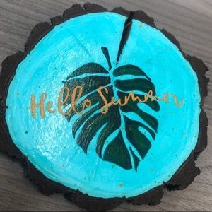 “Hello Summer” Tropical Wood Slice Art